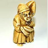 японская нэцка актер с веером, слоновая кость, конец эпохи Эдо