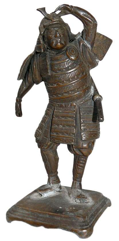 японская антикварная бронзовая статуэтка САМУРАЙ, эпоха Эдо