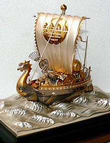Корабль Сокровищ, интерьерное украшение из серебра 925 пробы. Япония