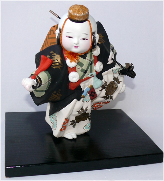  Бэнкей с копьем и чётками, японская антикварная статуэтка из керамики