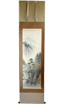 японская картина на свитке Пейзаж с мостиком, 1950-е гг.