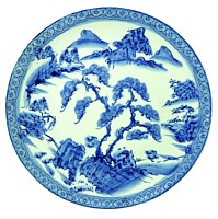 японская антикварная фарфоровая интерьерная тарелка