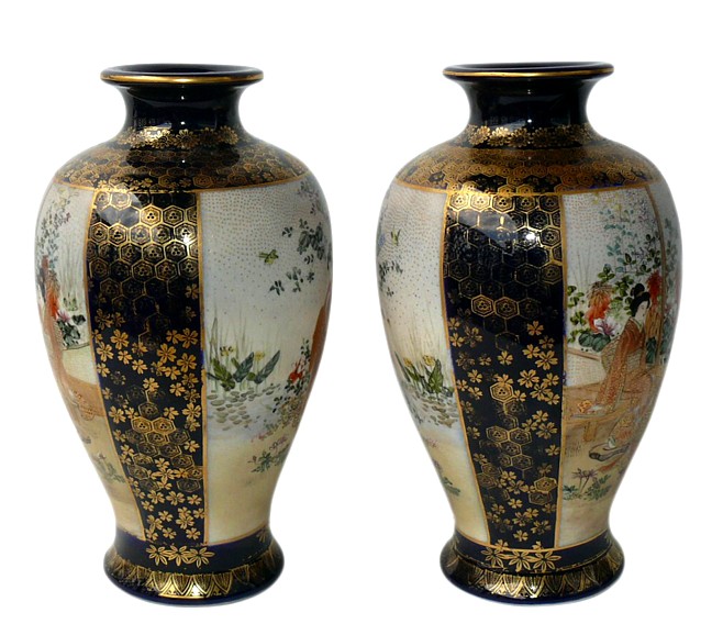 японские антикварные парные вазы Сацума