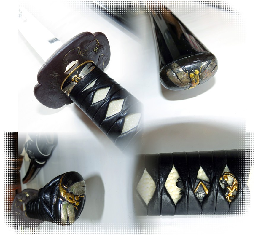 монтировака меча - Томбо - Кама-кири, оплетка черная кожа