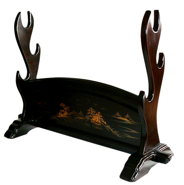 подставка для трех самурайских мечей с золотй росписью