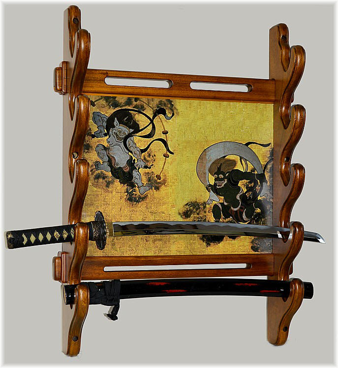 японская резная настенная подставка - крепление для 2-5 самурайских мечей