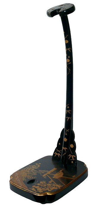 подставка для самурайского меча с росписью в технике маки-э