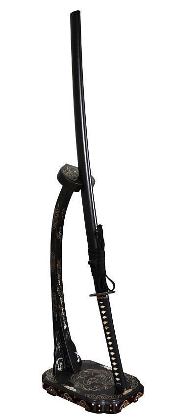 японская антикварная подставка для самурайского меча с инкрустацией перламутром, 1850-е гг.