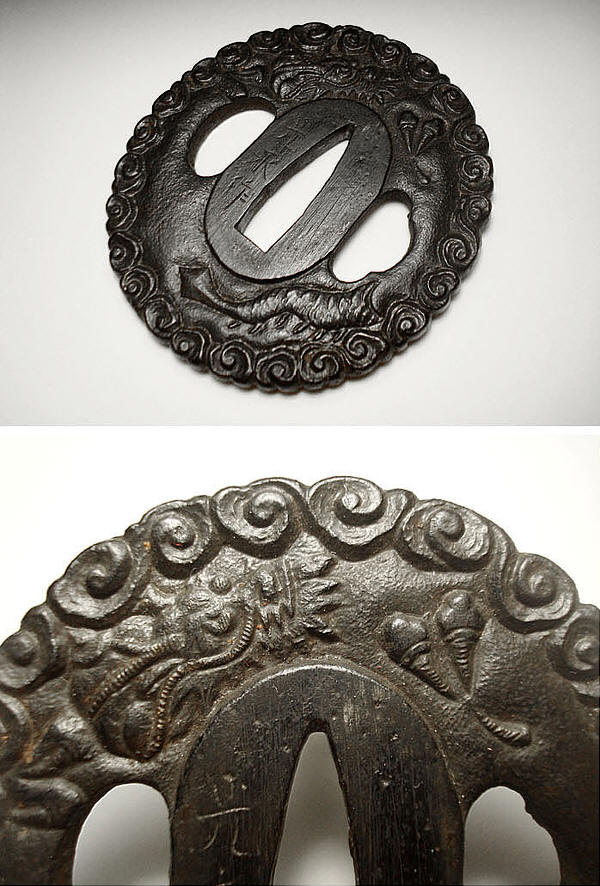 подпись мастера на кованной гарде японского меча