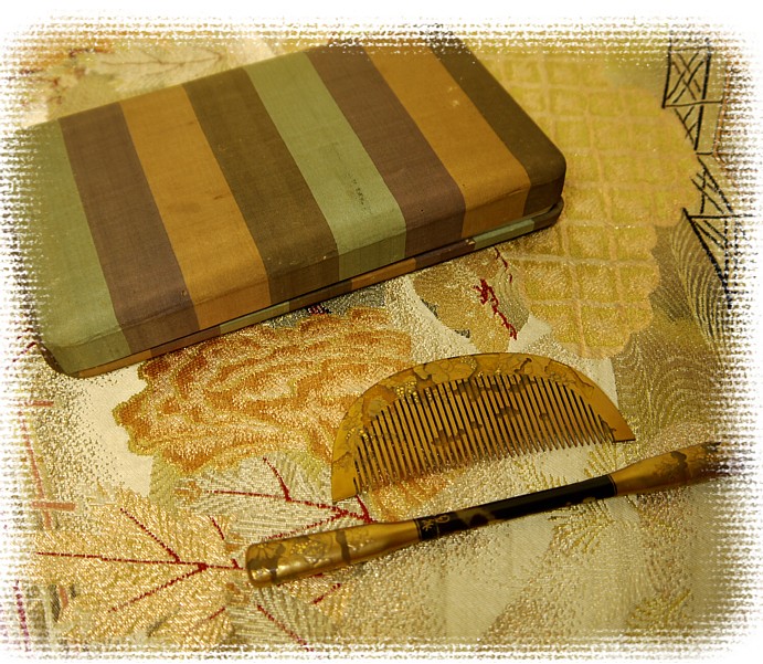 японский черепаховый  гребень и заколка для прически