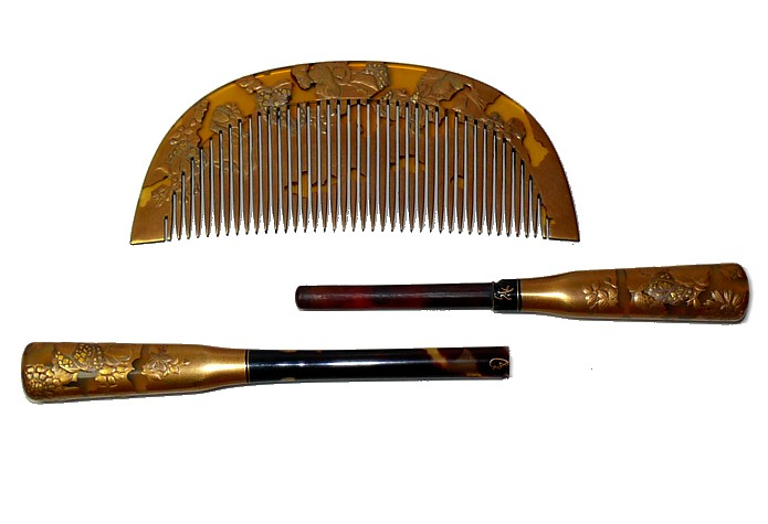 японский черепаховый  гребень и заколка для прически