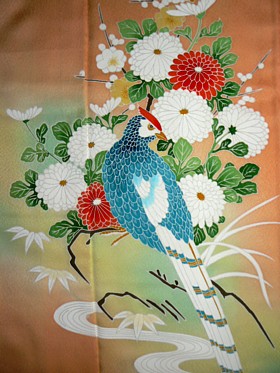 авторский рисунок на японском женском кимоно