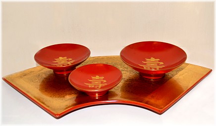 японская старинная лаковая подставка в форме веера